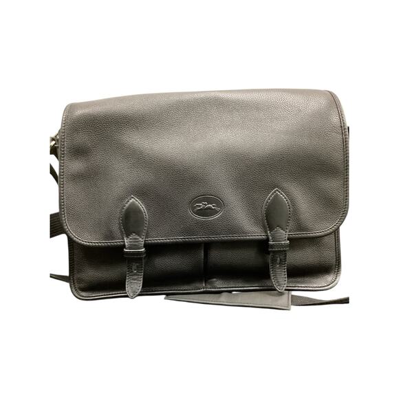 Vintage Longchamp Bag Unisex One Size Pebbled Leather Messenger Bag Black - Picture 1 of 10